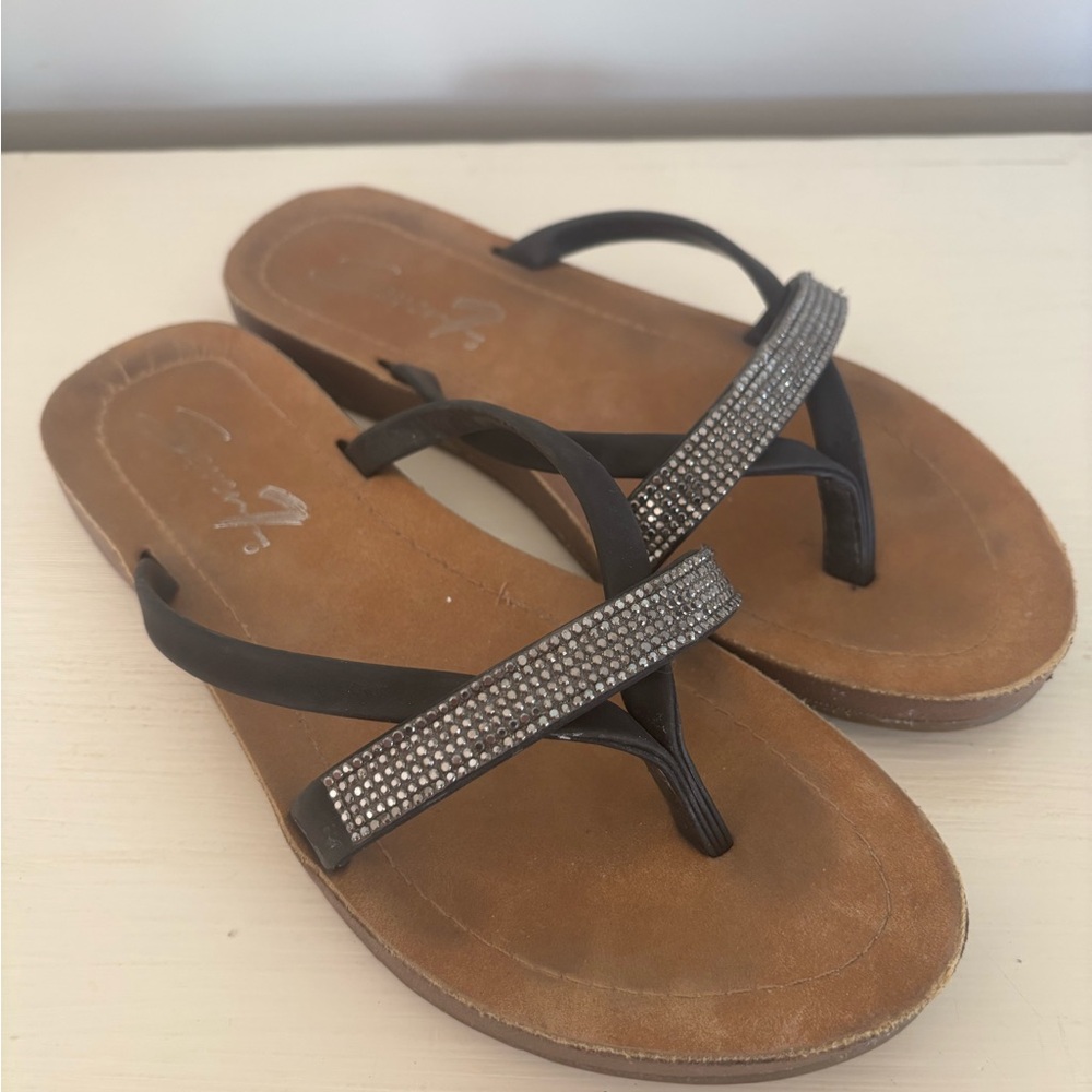 Seven7 Brand Black Rhinestone Sandals